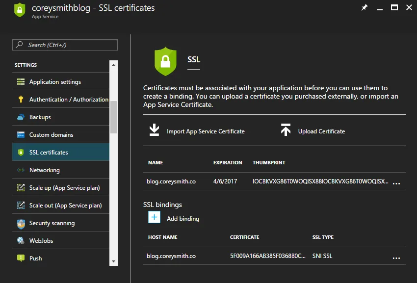 Let’s Encrypt Certificate in Web App
