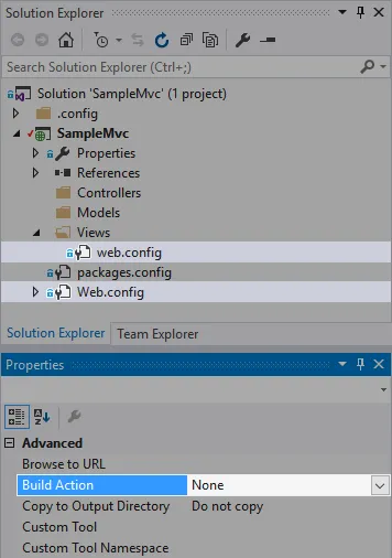 web.config Build Action None