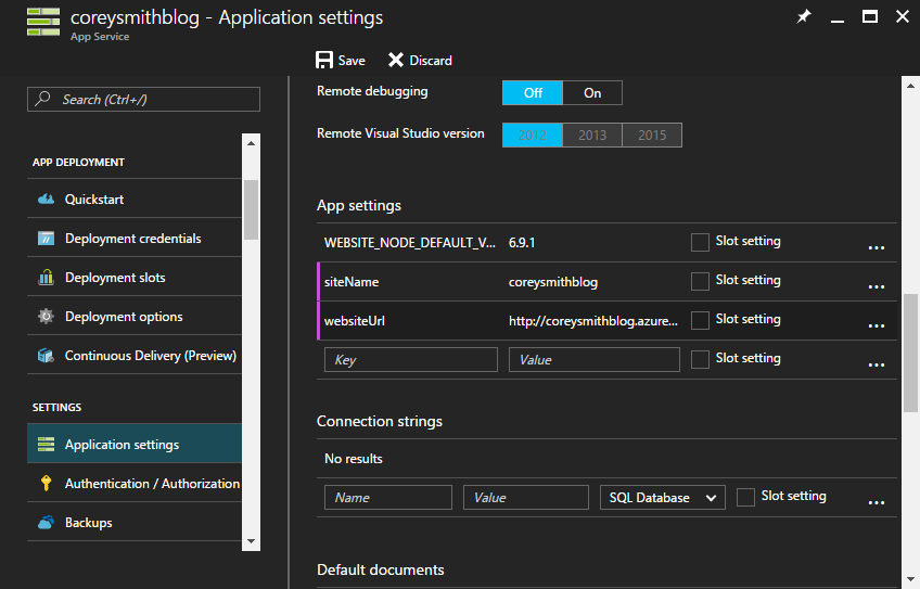 Web App Application Settings