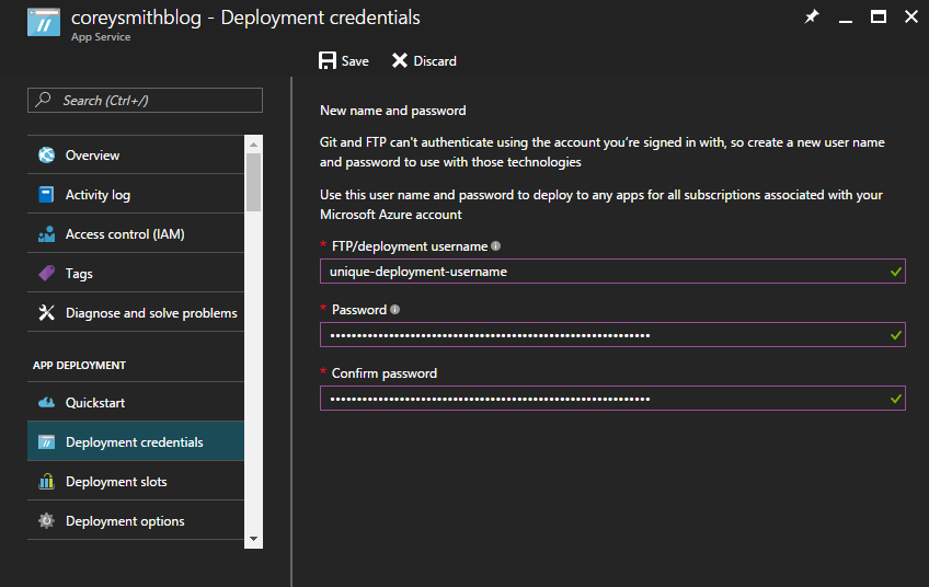 Web App Deployment Credentials