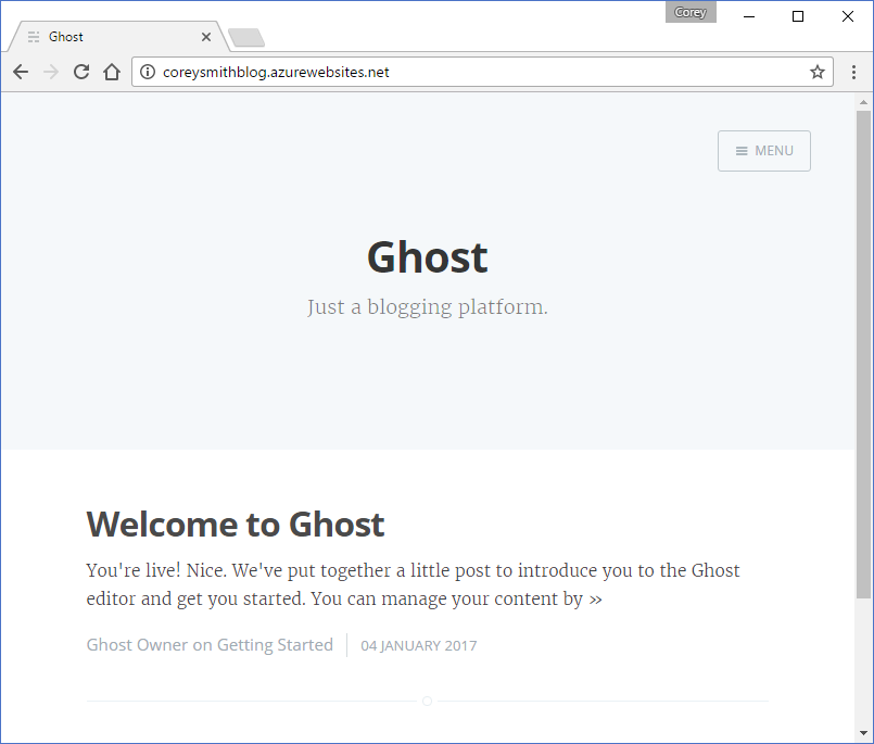 Ghost Running on Azure