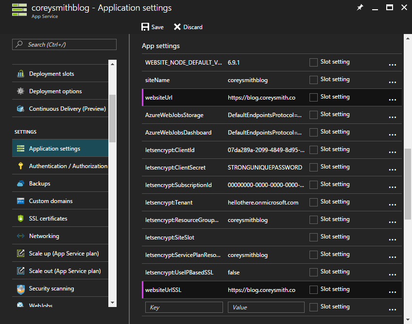 websiteUrlSSL Setting in Web App App Settings