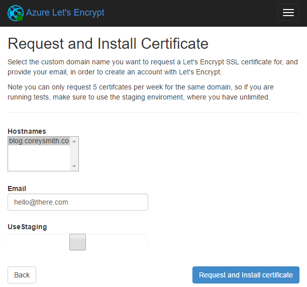 Let's Encrypt Site Extension Request and Install Certificate