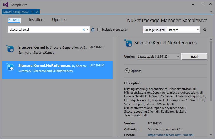 Sitecore.Kernel.NoReferences NuGet Package