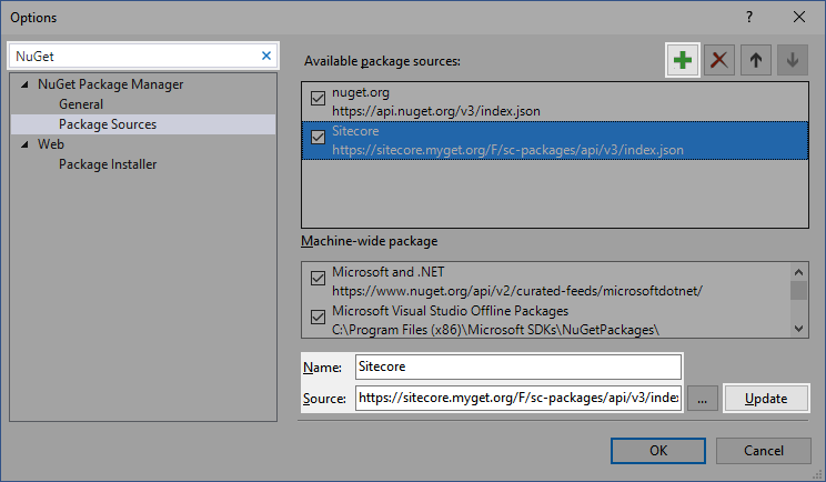 Add Sitecore NuGet Package Source