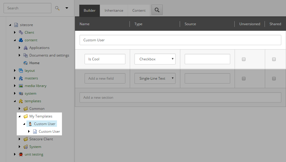 Custom profile template in Core database