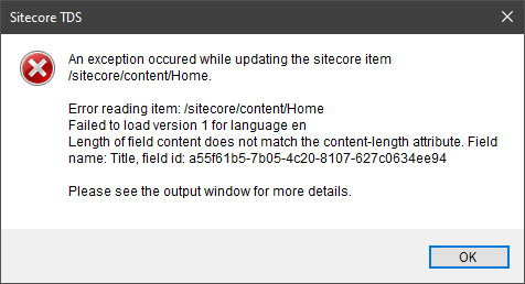 An exception occurred while updating Sitecore due to a content-length mismatch.