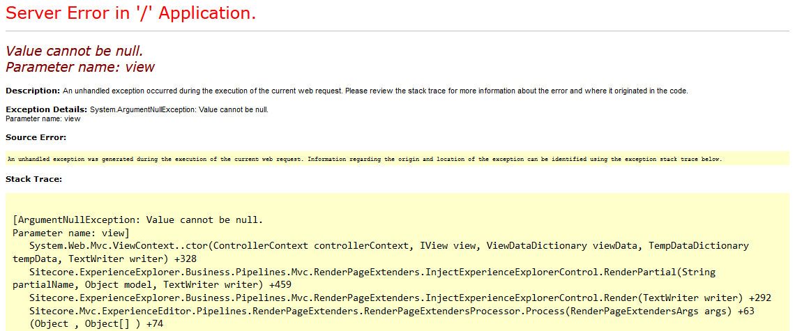 Sitecore - Null Value Exception When Opening Explore Mode