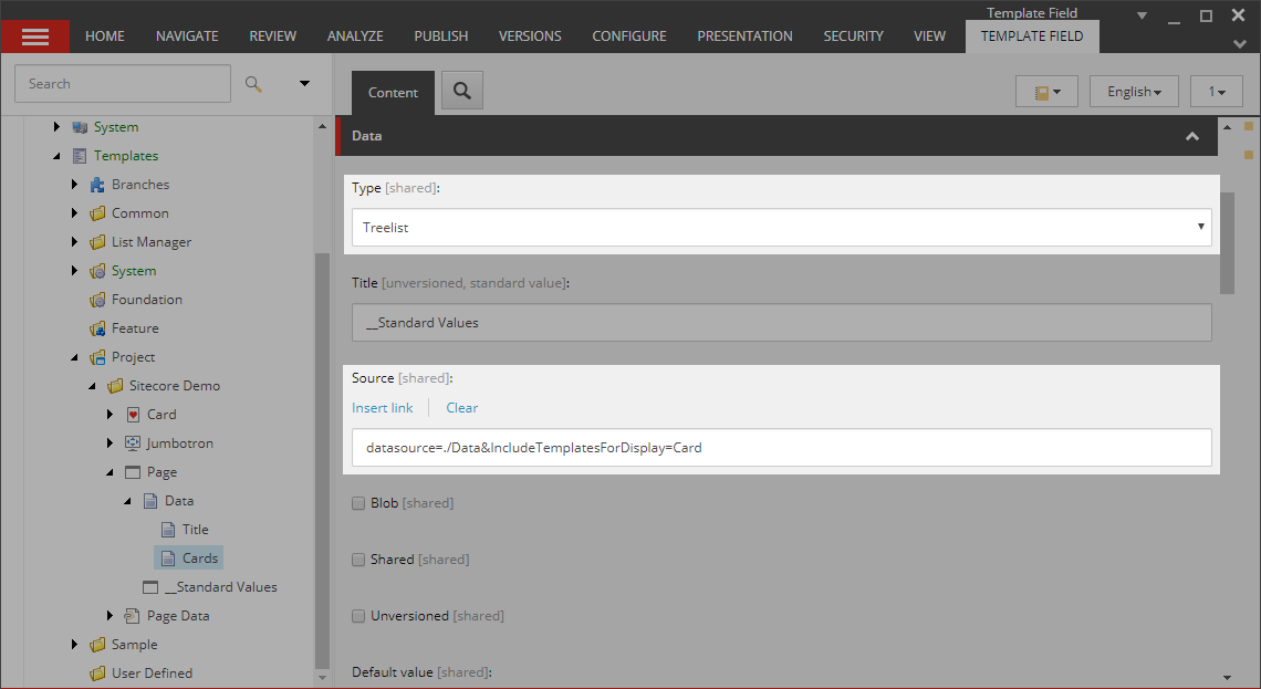 Treelist field using Source options.